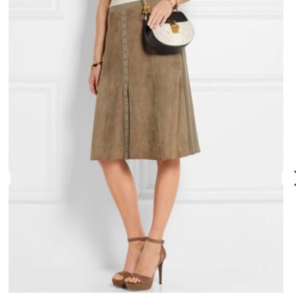 Halston Heritage Women's Suede Front Studded Midi Skirt - Moss - Picture 1 of 3